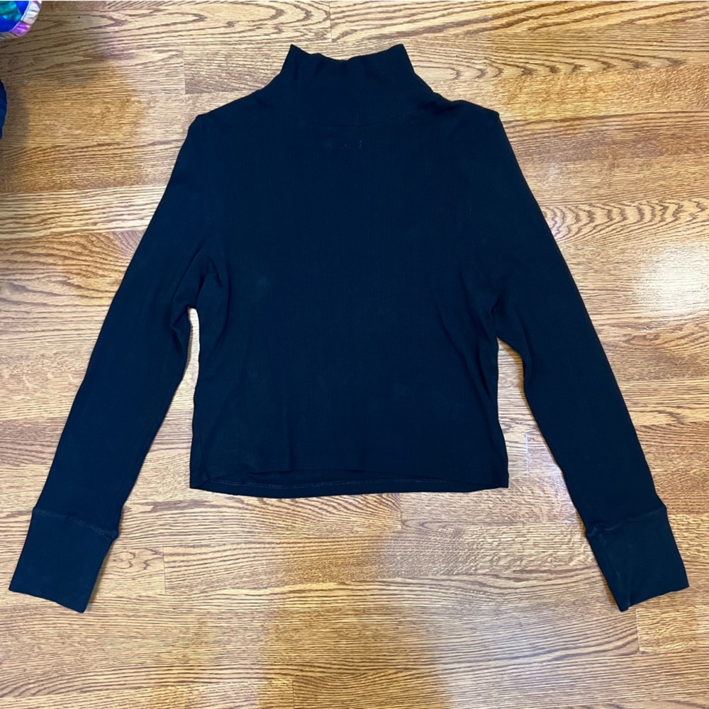 Aerie Black Pointelle Turtleneck Longsleeve Shirt Top
